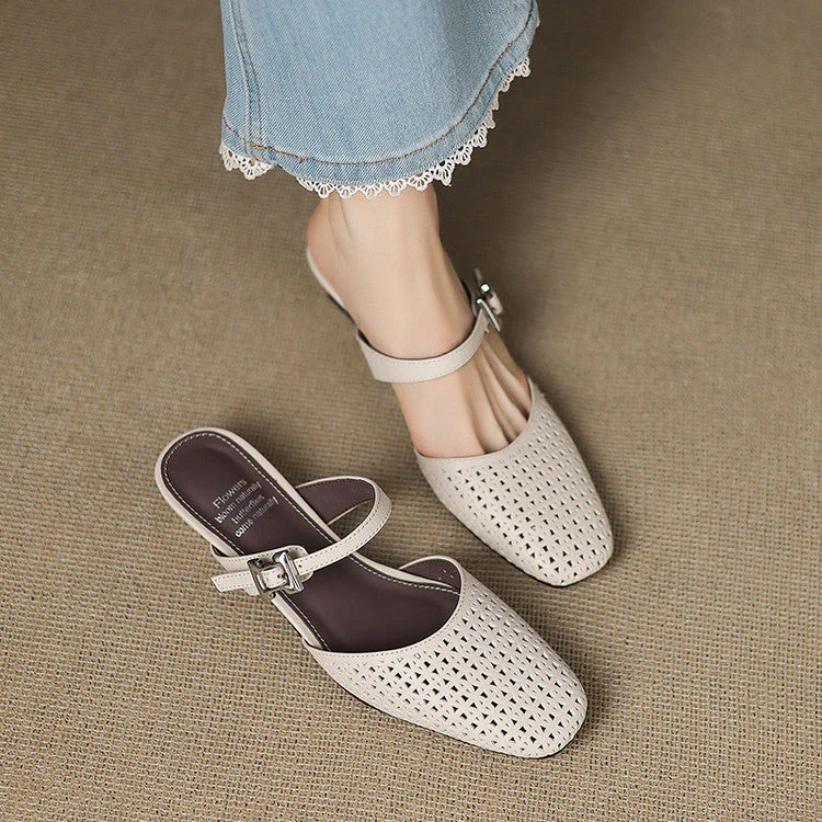 Alabaster Genuine Leather Woven-Vamp Slingback - Image 10