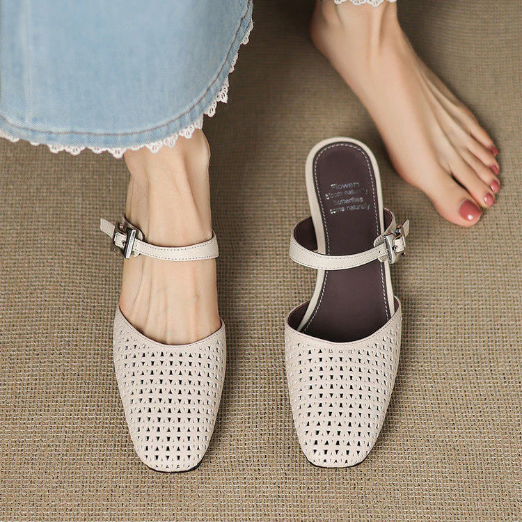 Alabaster Genuine Leather Woven-Vamp Slingback - Image 11