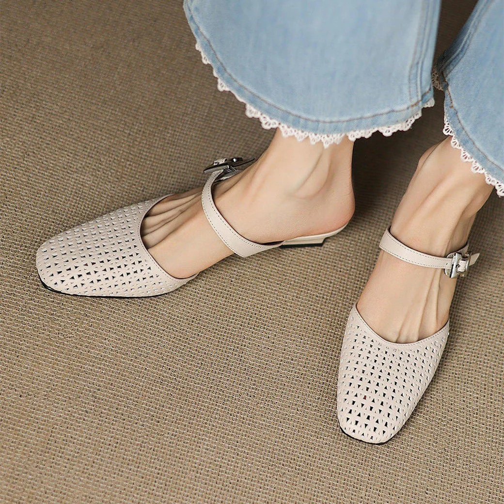 Alabaster Genuine Leather Woven-Vamp Slingback - Image 12
