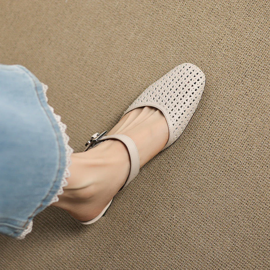 Alabaster Genuine Leather Woven-Vamp Slingback - Image 13