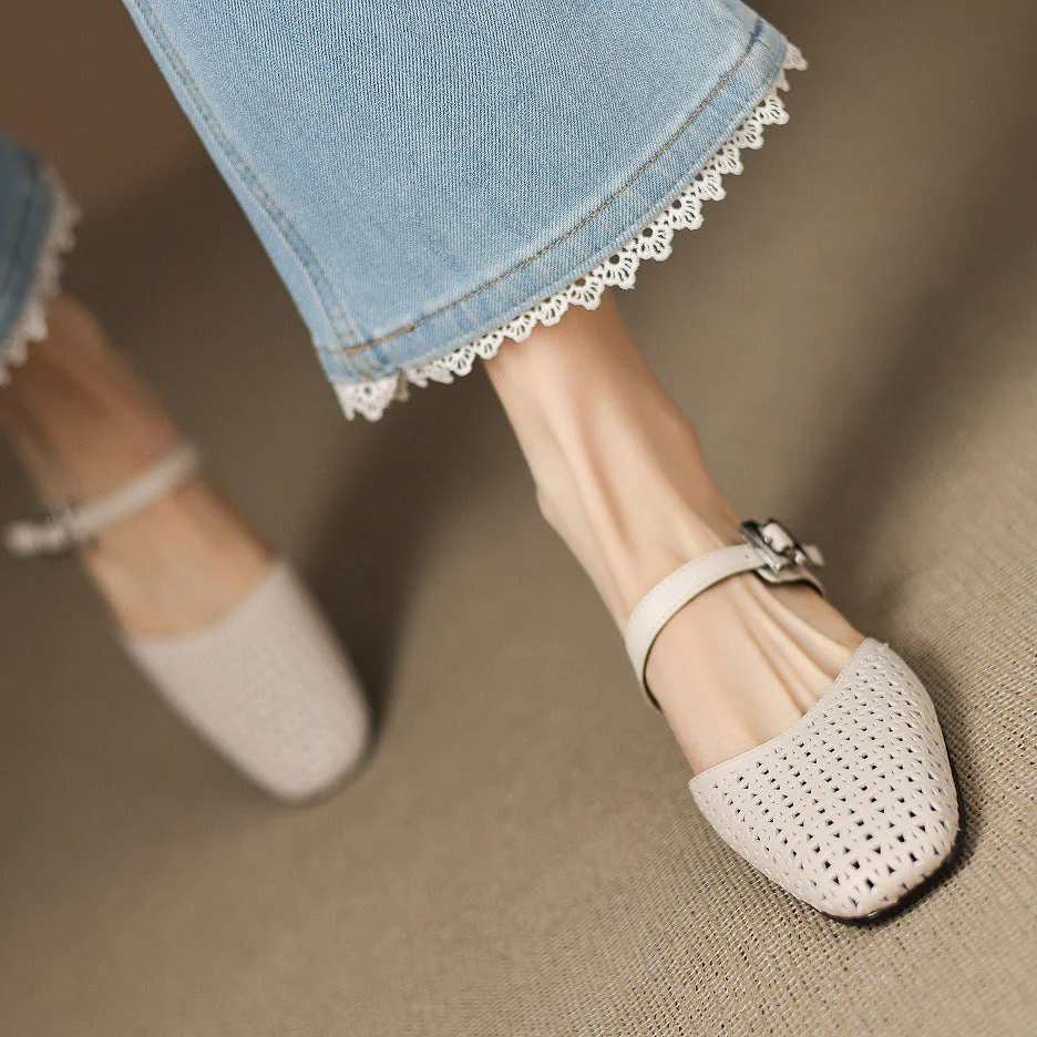 Alabaster Genuine Leather Woven-Vamp Slingback - Image 14