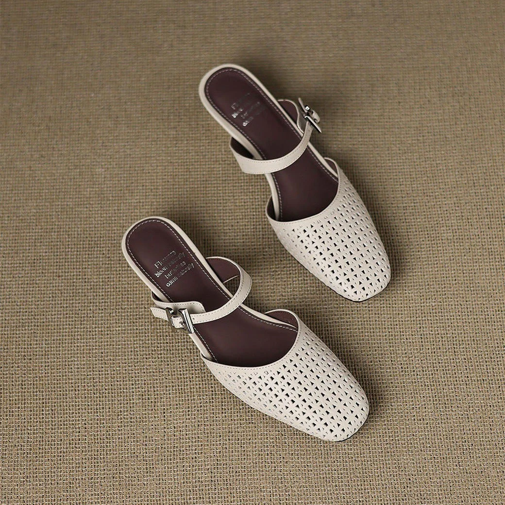 Alabaster Genuine Leather Woven-Vamp Slingback - Image 15