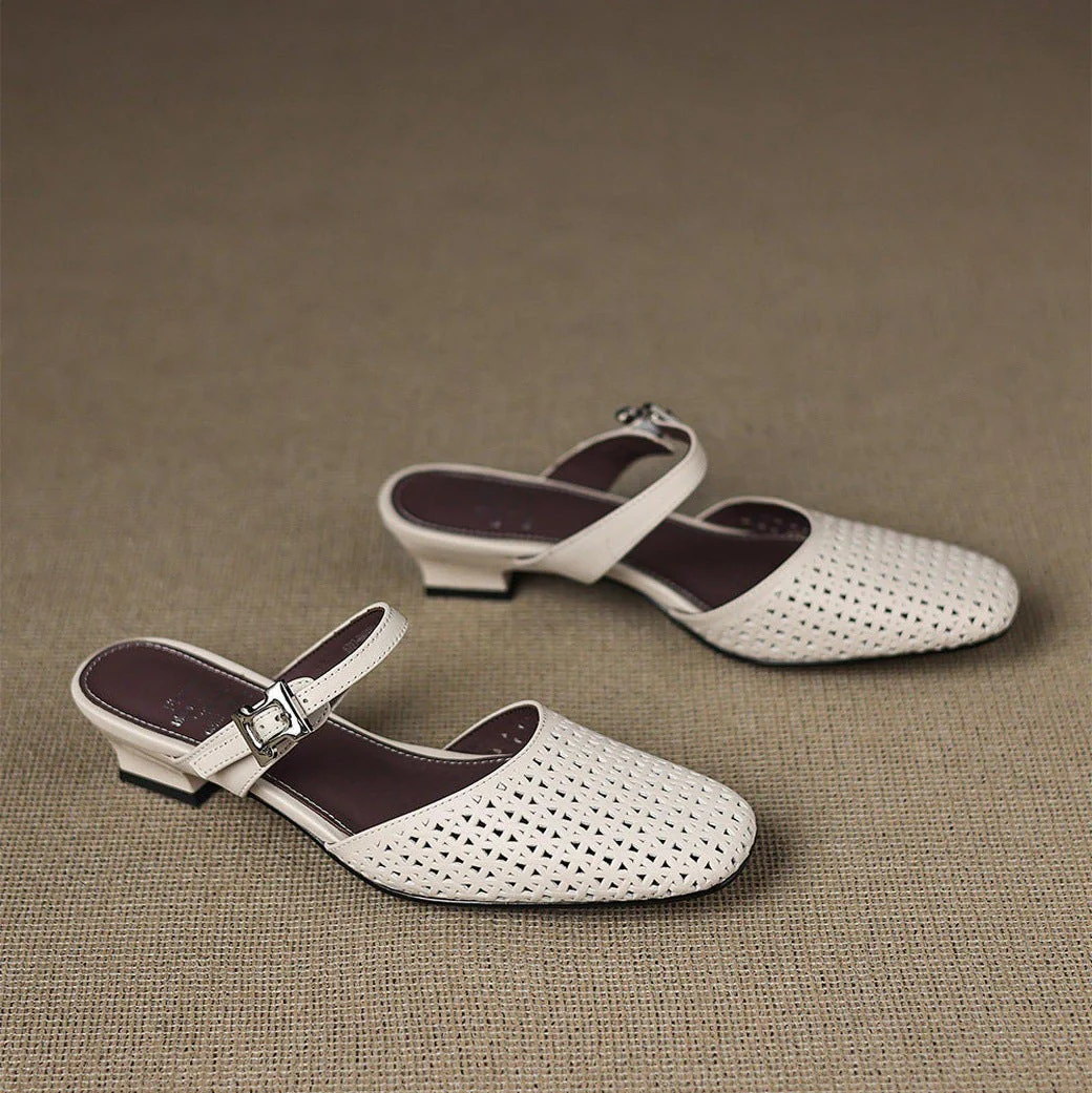 Alabaster Genuine Leather Woven-Vamp Slingback - Image 16