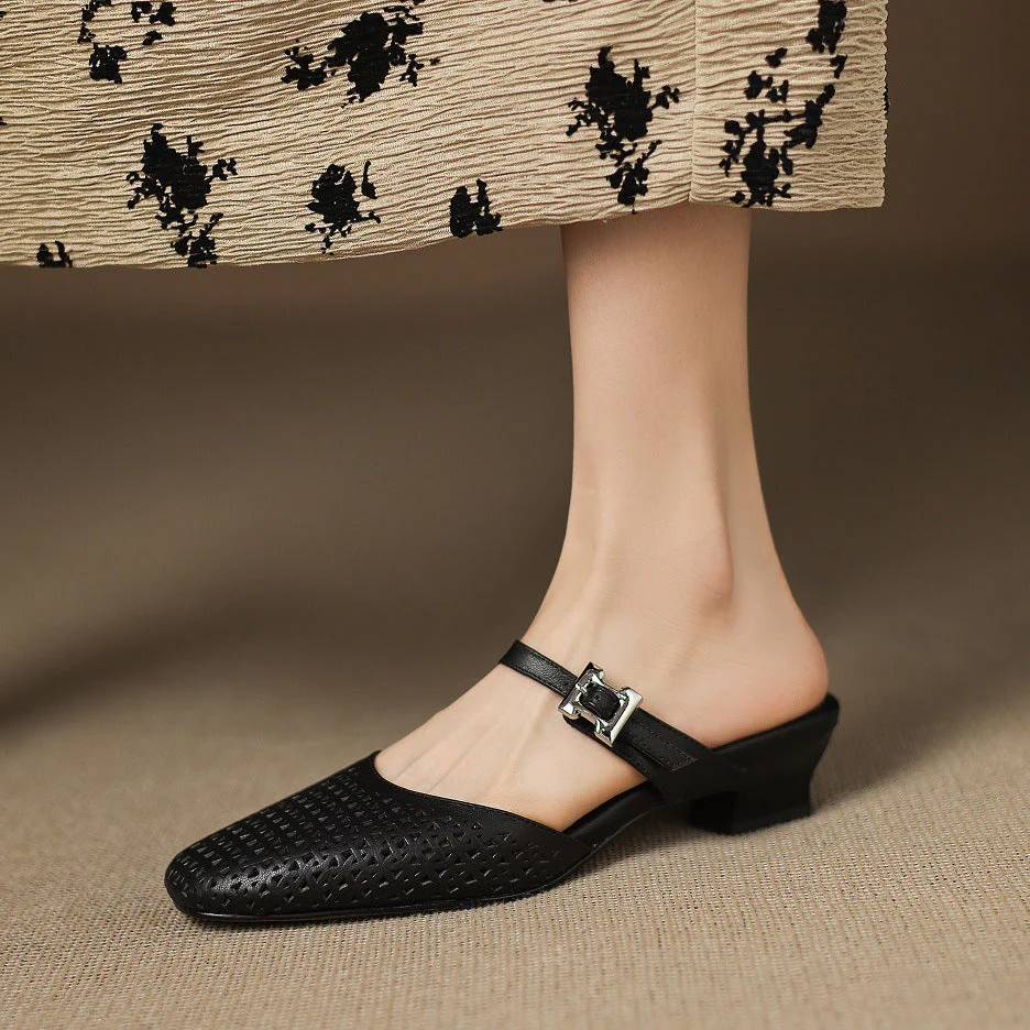 Alabaster Genuine Leather Woven-Vamp Slingback - Image 18