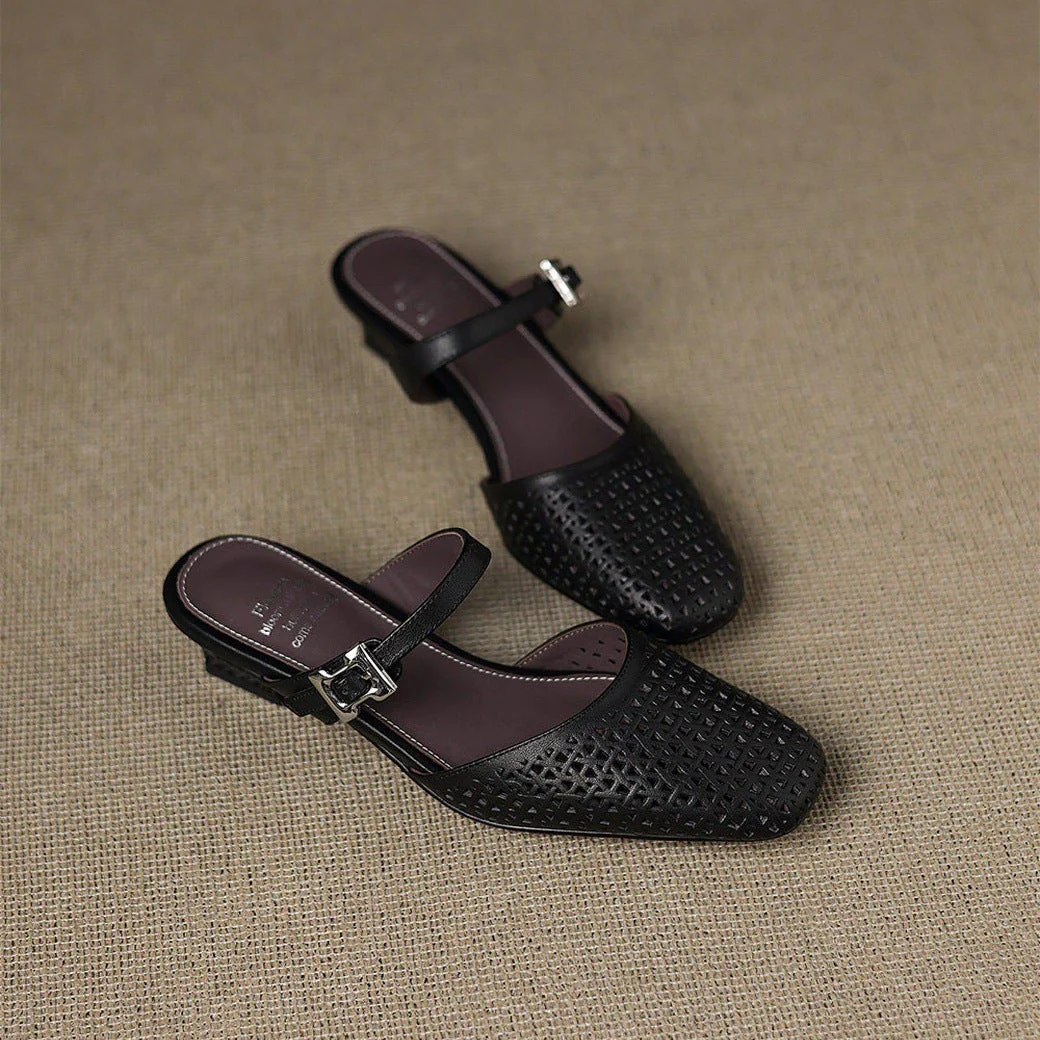 Alabaster Genuine Leather Woven-Vamp Slingback - Image 22