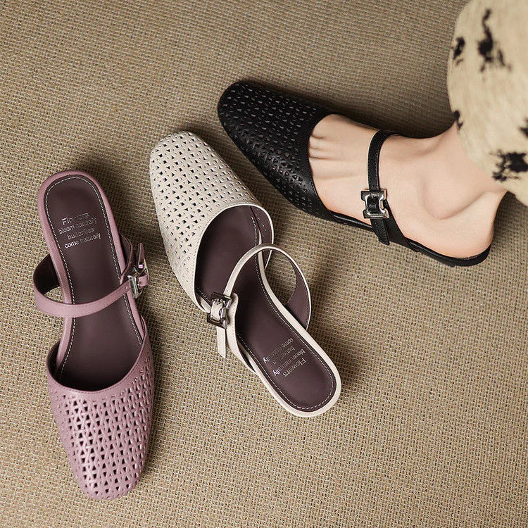 Alabaster Genuine Leather Woven-Vamp Slingback - Image 23