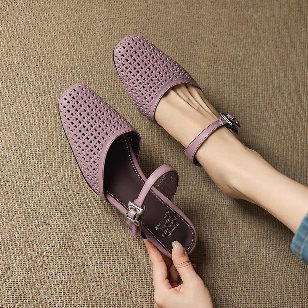 Alabaster Genuine Leather Woven-Vamp Slingback - Image 4