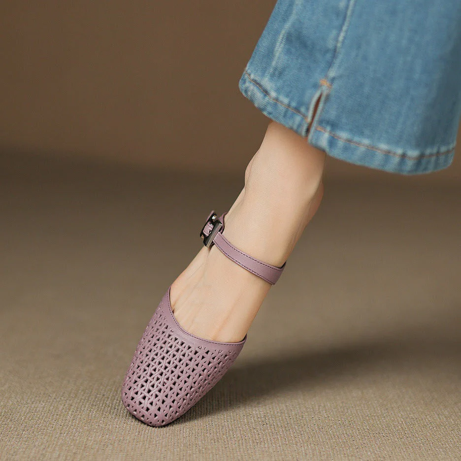 Alabaster Genuine Leather Woven-Vamp Slingback - Image 5