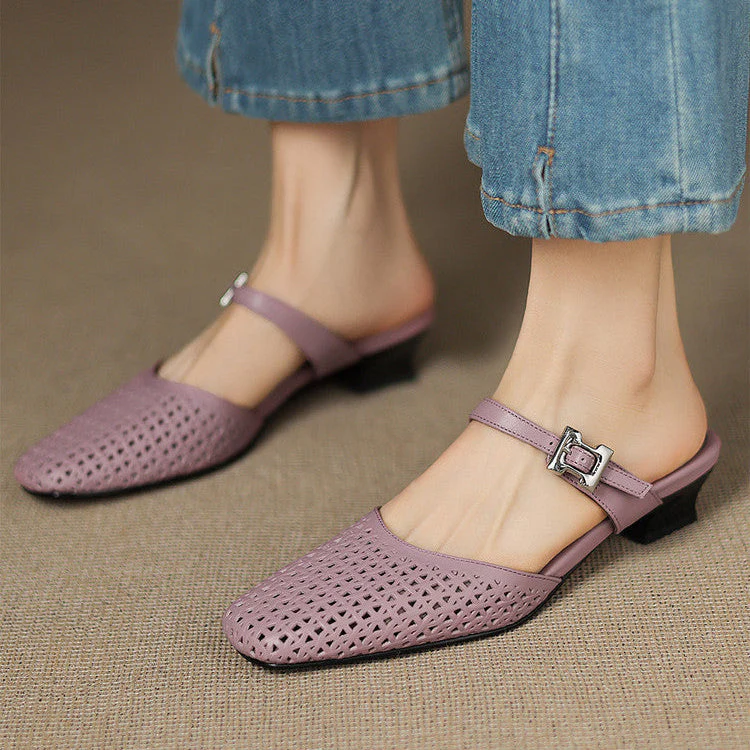 Alabaster Genuine Leather Woven-Vamp Slingback - Image 6