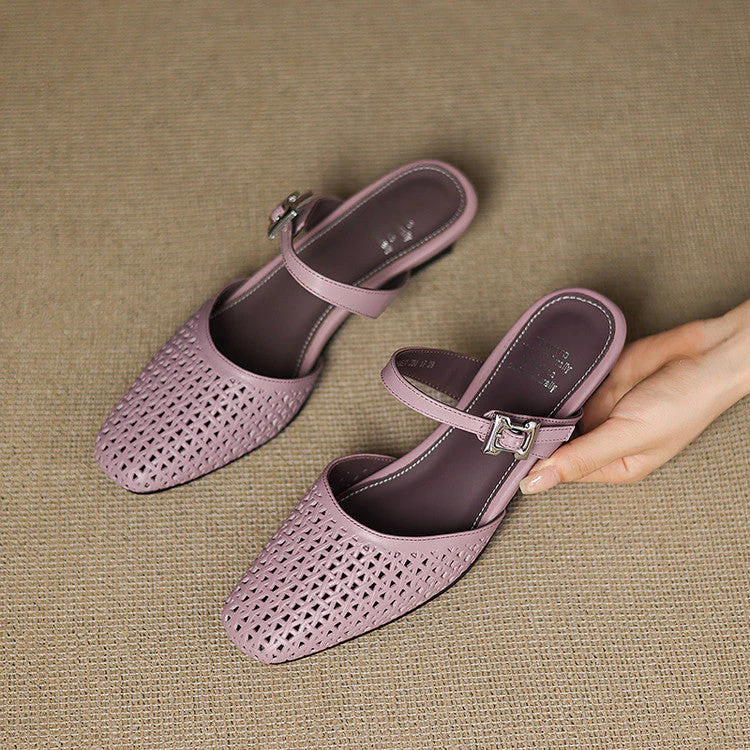 Alabaster Genuine Leather Woven-Vamp Slingback - Image 7