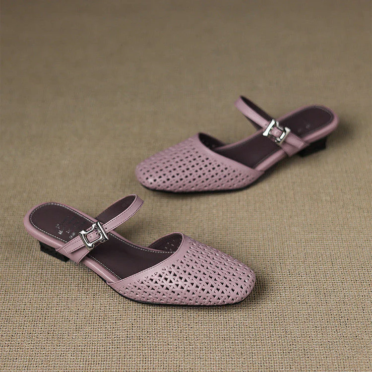 Alabaster Genuine Leather Woven-Vamp Slingback - Image 8