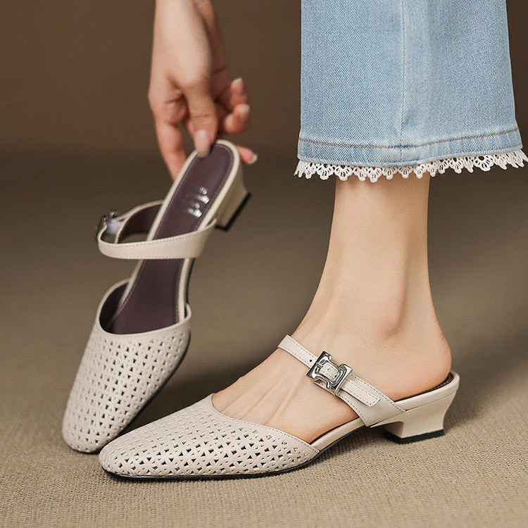 Alabaster Genuine Leather Woven-Vamp Slingback - Image 9