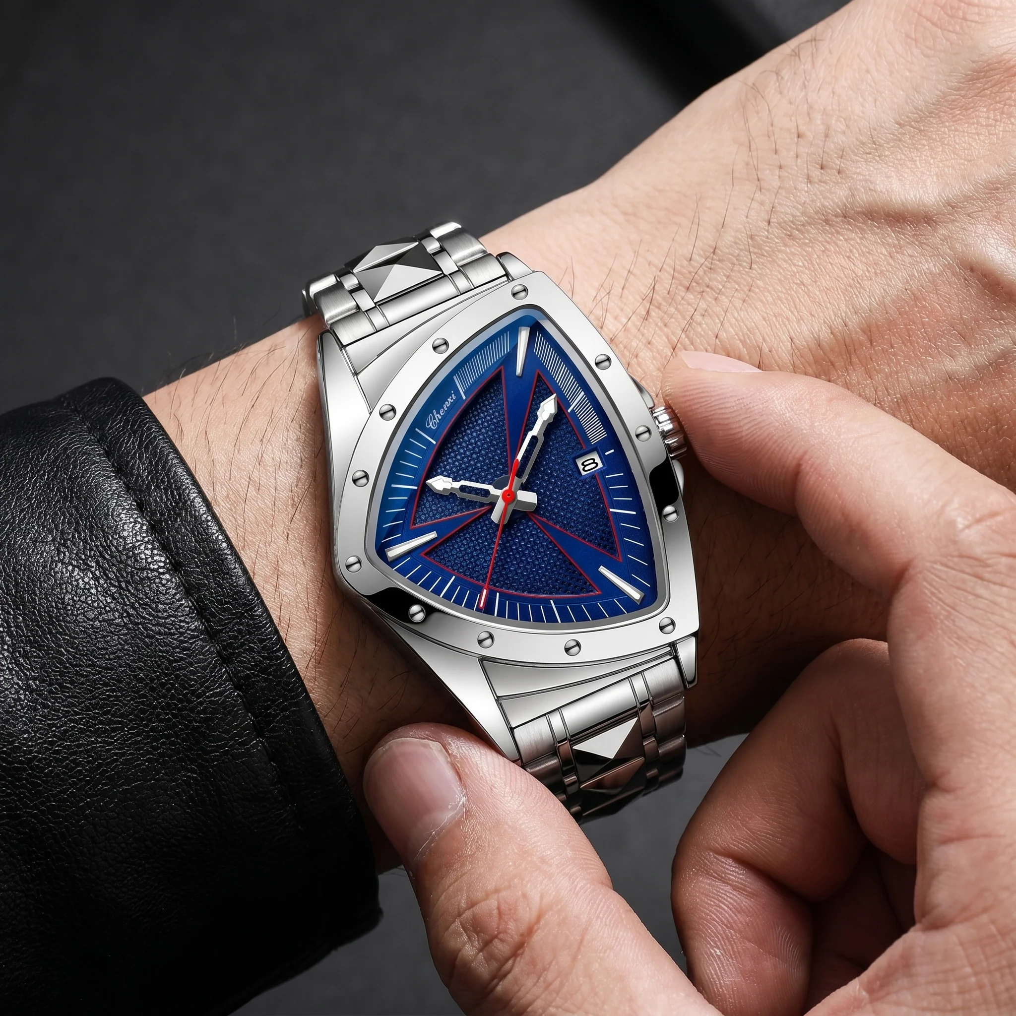 Apex Triangular Cobalt Dial Steel Chronograph - Image 7
