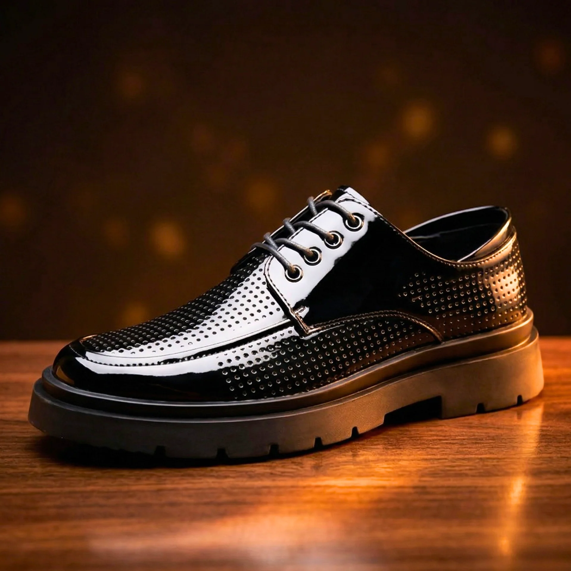 Bordeaux Patent Perforated Lug-Sole Derby - Image 2