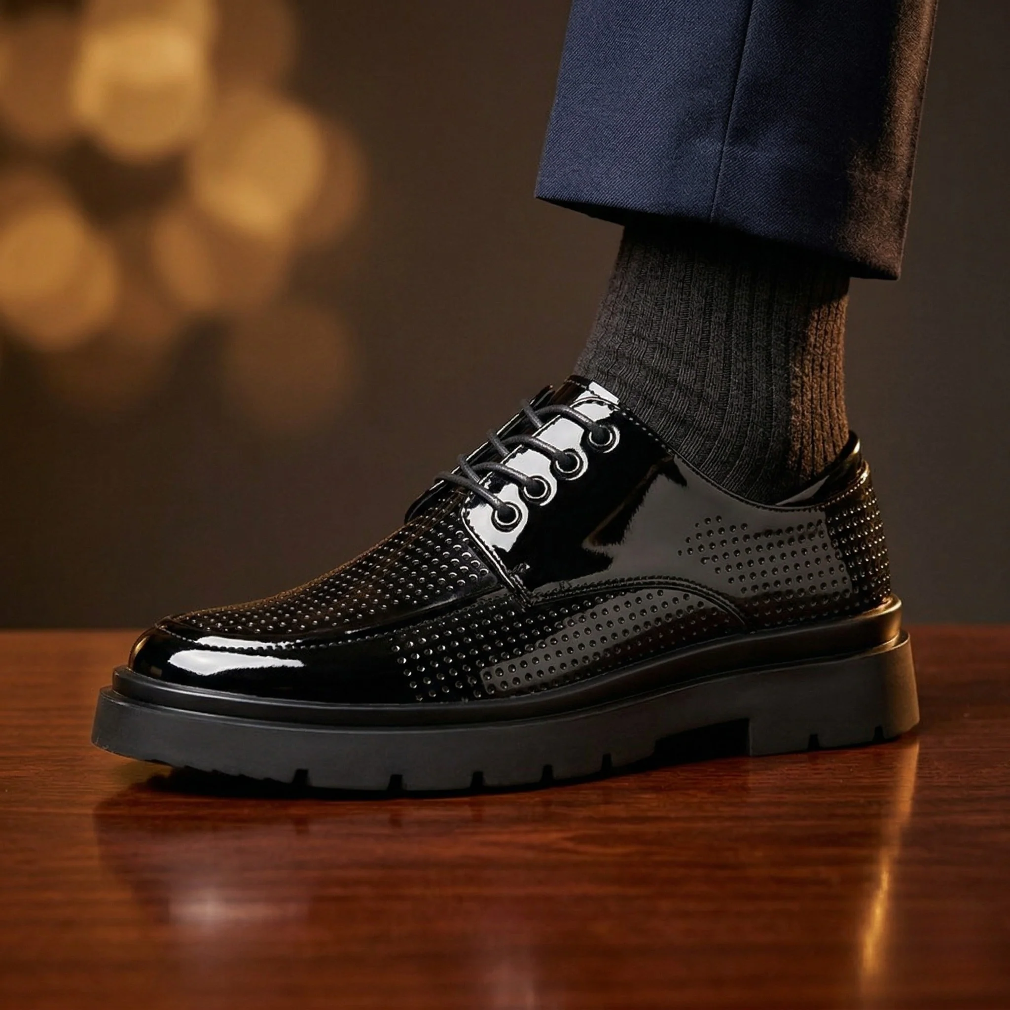 Bordeaux Patent Perforated Lug-Sole Derby - Image 6