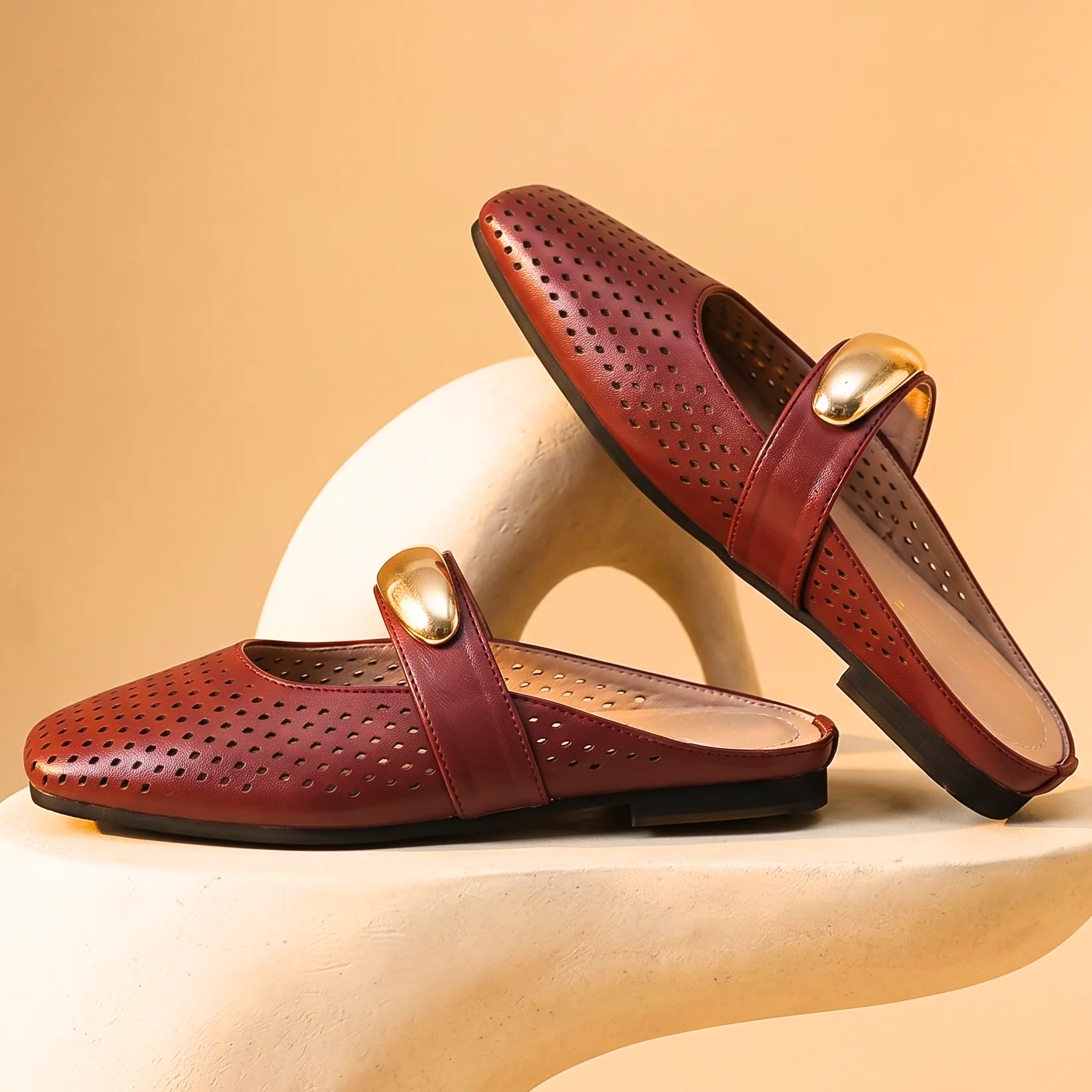 Céleste Toffee Perforated Mary Mule - Image 11