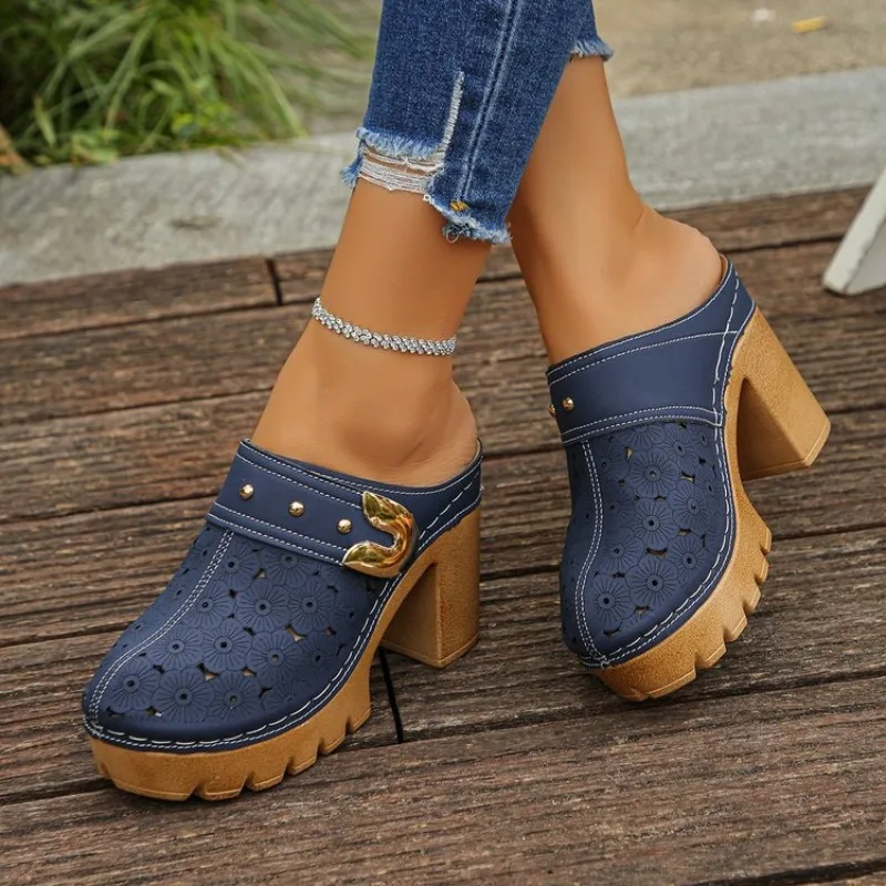 Cobalt Bloom Heeled Clog Mule - Image 3