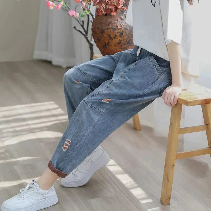 Contrast Denim Harem Pant - Image 4