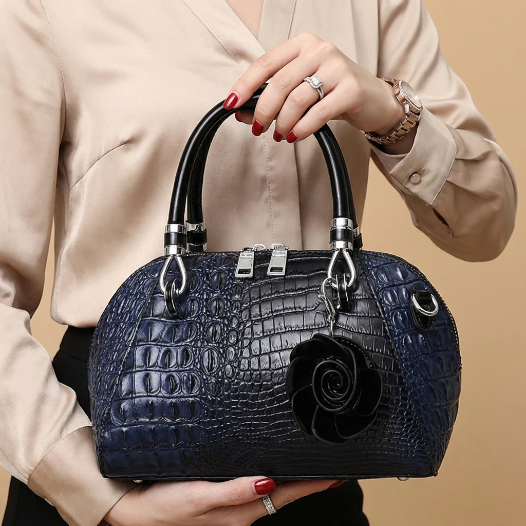 Crocodile Embossed Dome Satchel - Image 10