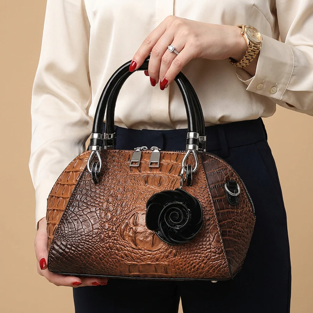 Crocodile Embossed Dome Satchel - Image 6