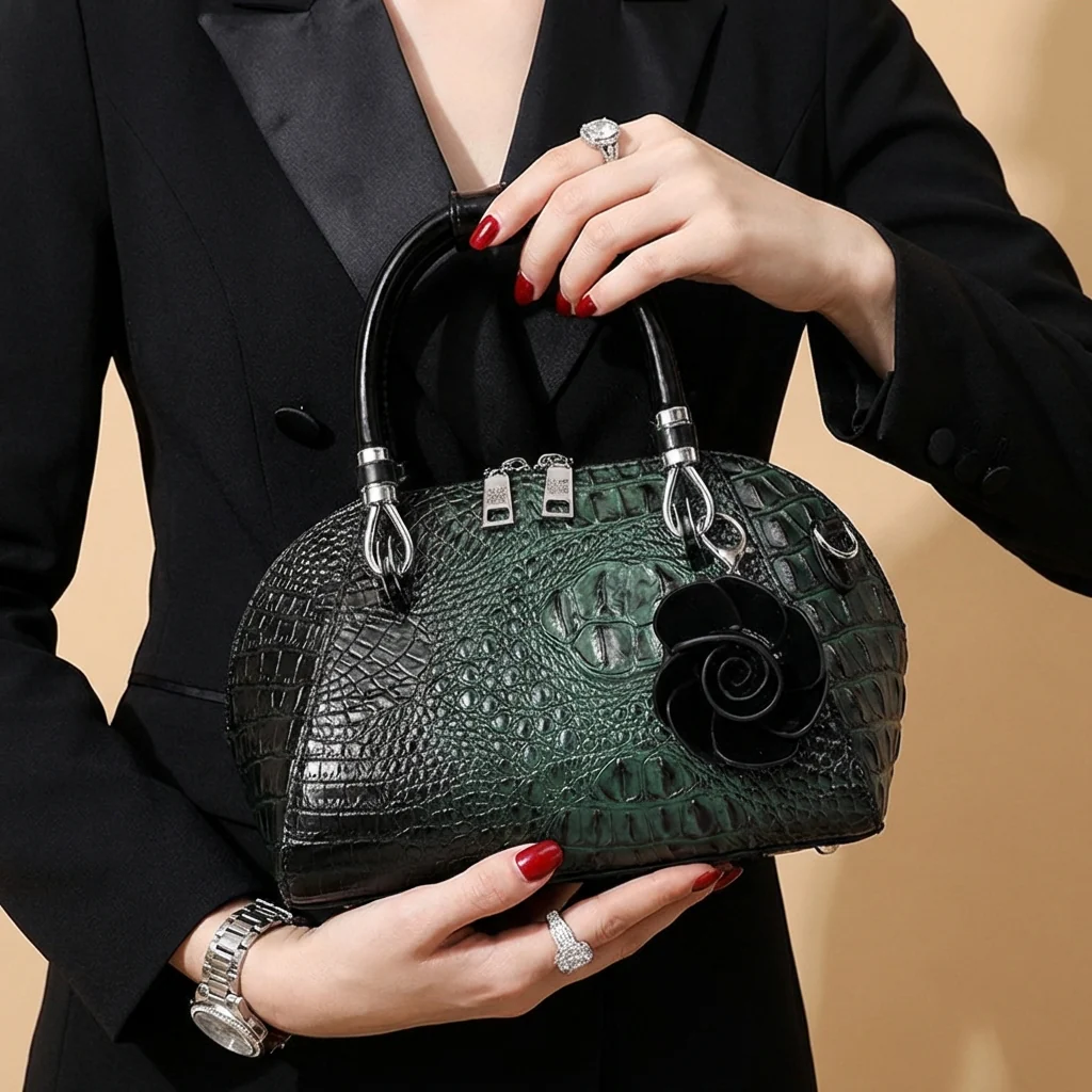 Crocodile Embossed Dome Satchel - Image 7
