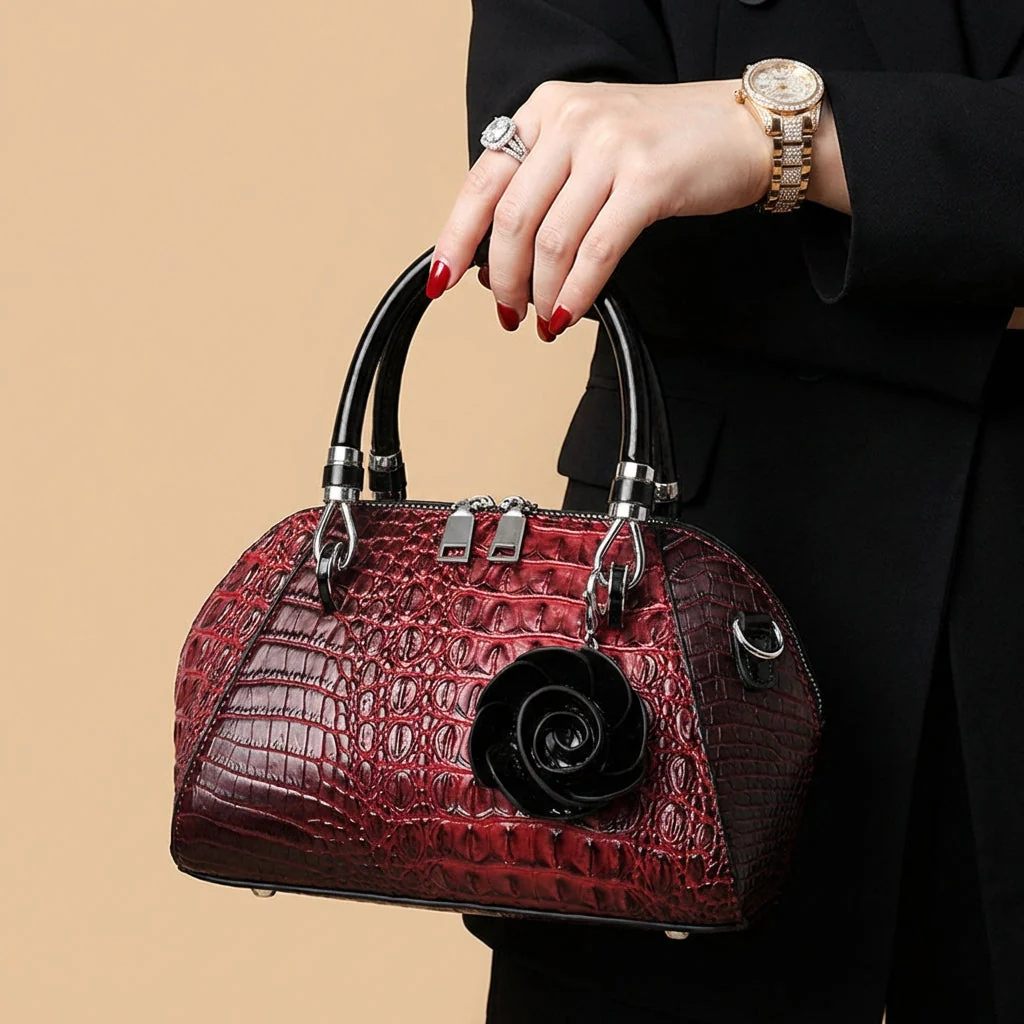 Crocodile Embossed Dome Satchel - Image 8