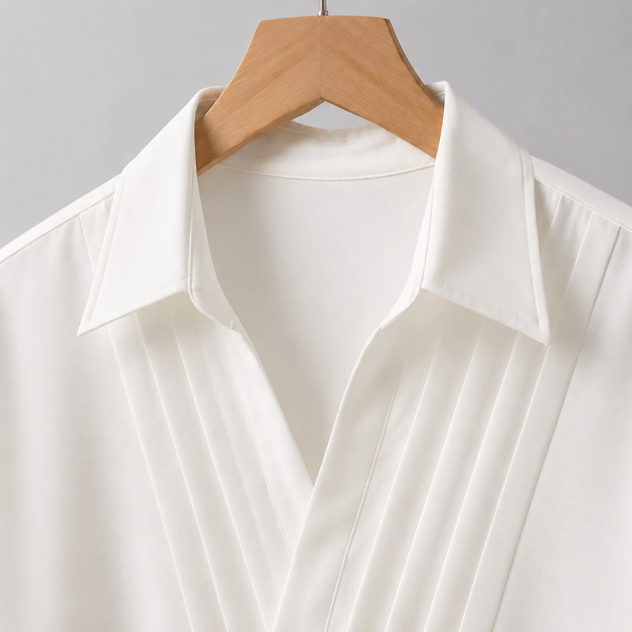 Diagonal Pleat Open-Collar Shirt - Image 5