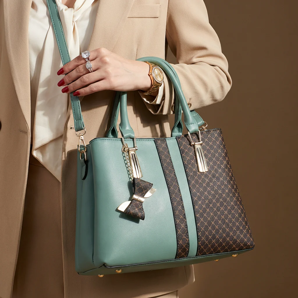 Dual-Texture Bow-Accent Handbag - Image 10