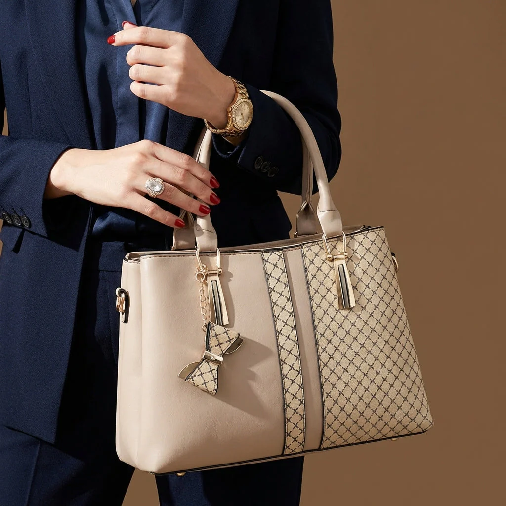Dual-Texture Bow-Accent Handbag - Image 11