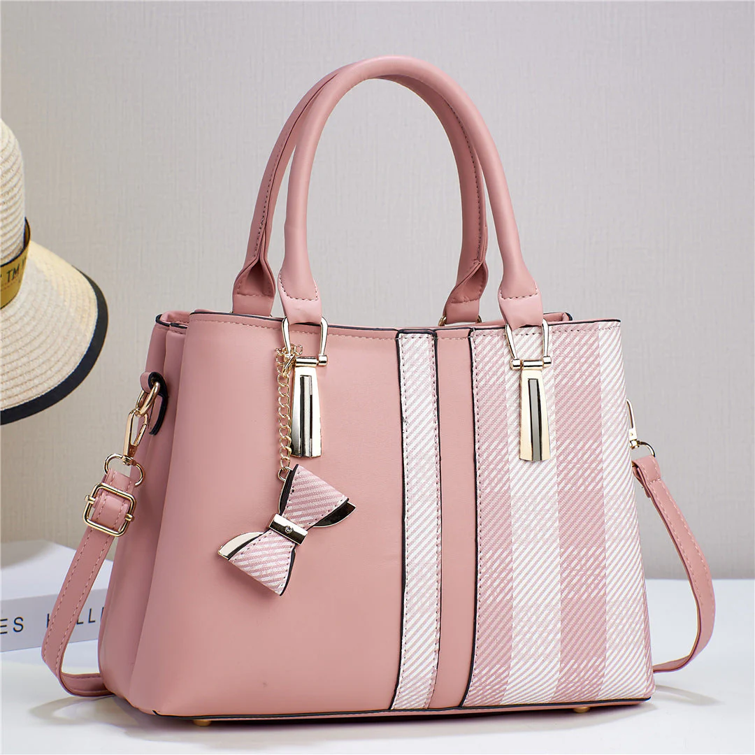 Dual-Texture Bow-Accent Handbag - Image 6
