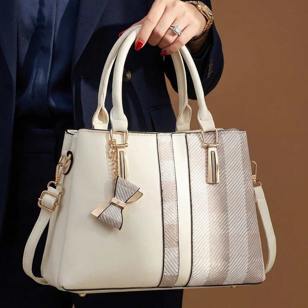Dual-Texture Bow-Accent Handbag - Image 8