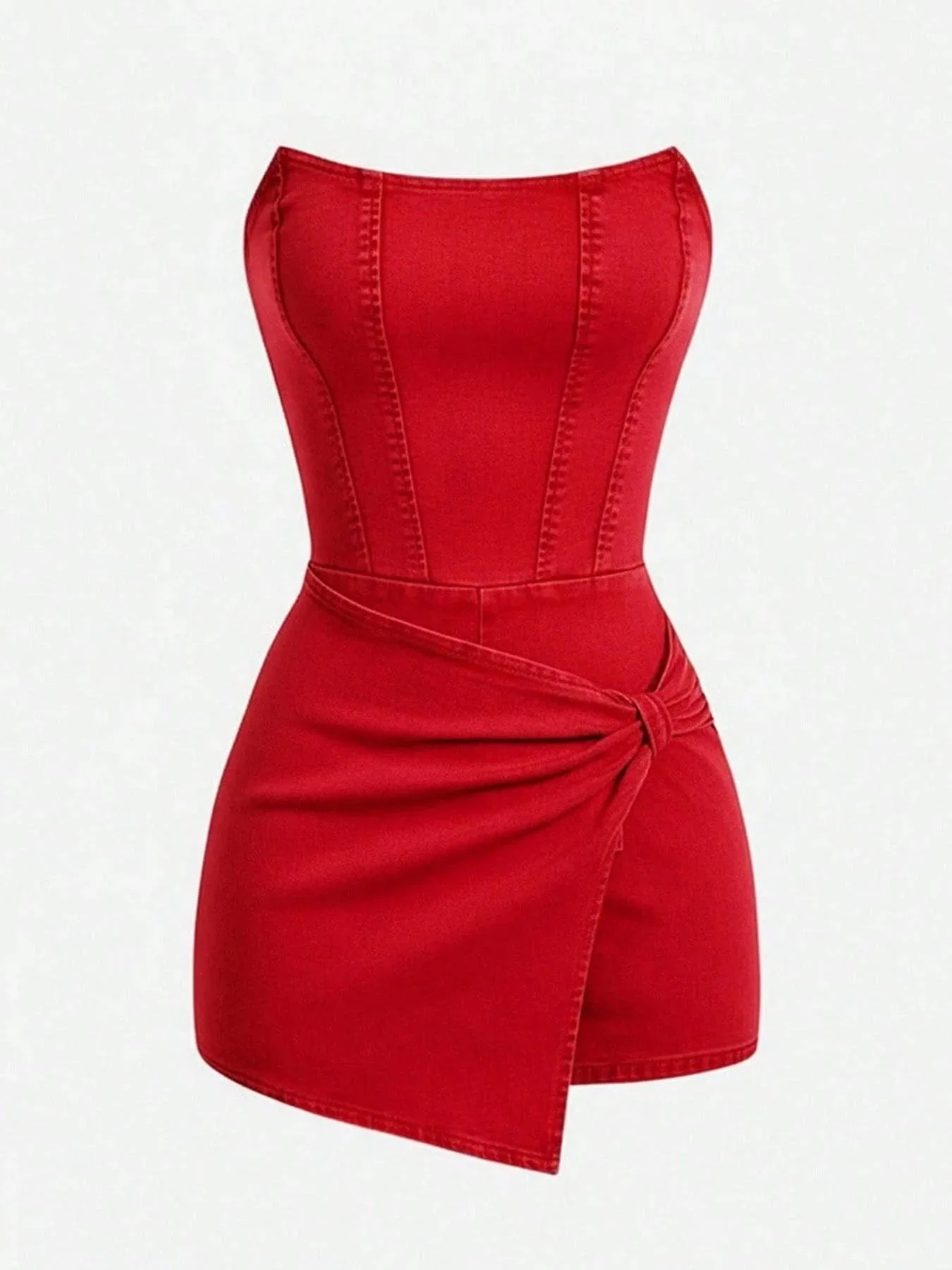 Fumée — Smoked Denim Strapless Wrap Dress - Image 8