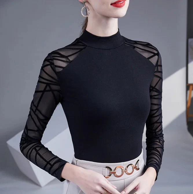 Geometric Mesh Sleeve Bodysuit - Image 2
