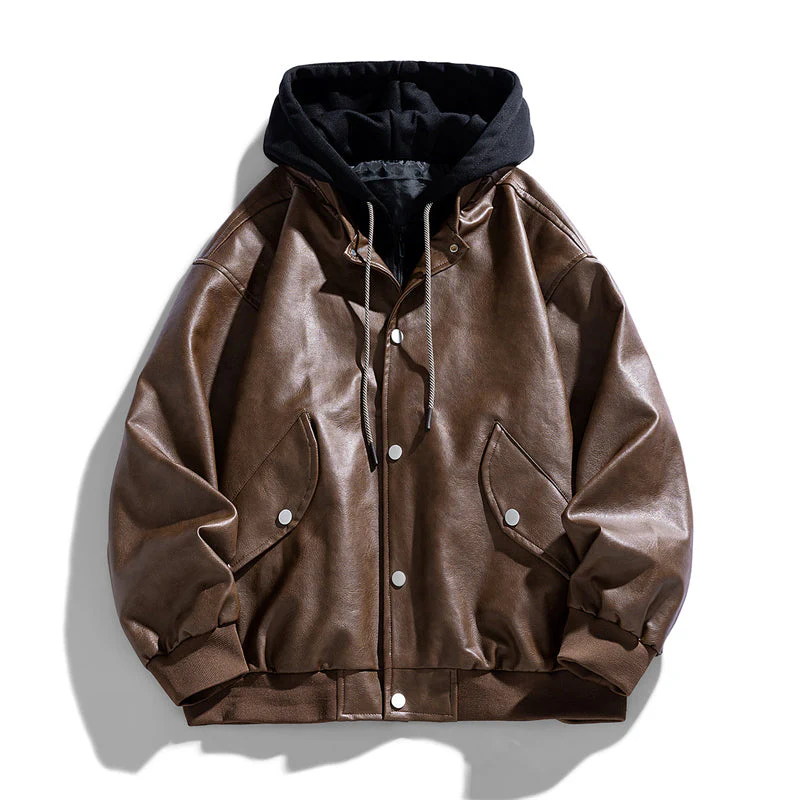 Layered Hooded Leather Flight Jacket - Image 2