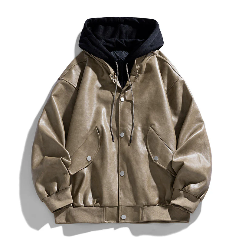 Layered Hooded Leather Flight Jacket - Image 3