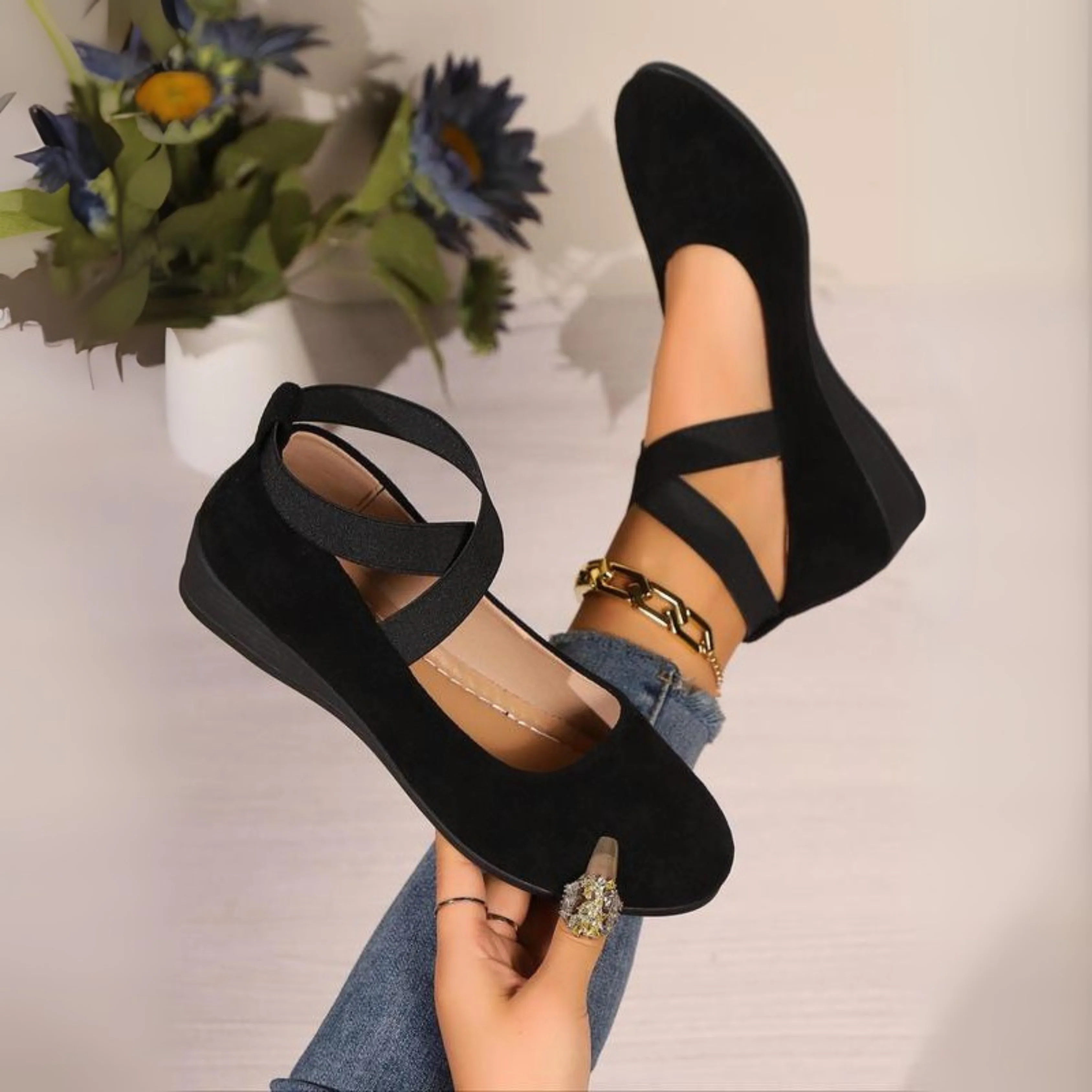 Maison Velour Cross-Strap Ballet Flat