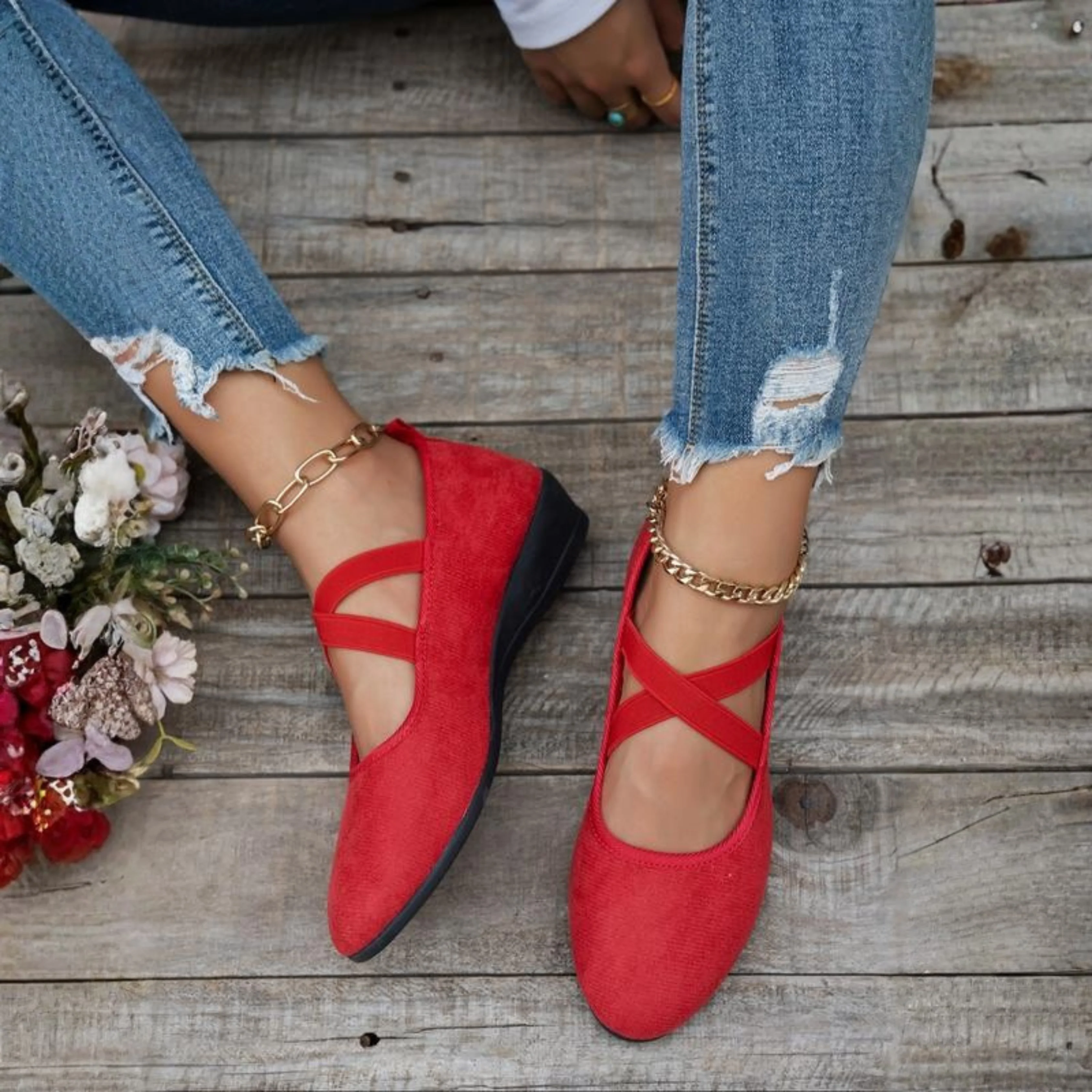 Maison Velour Cross-Strap Ballet Flat - Image 3