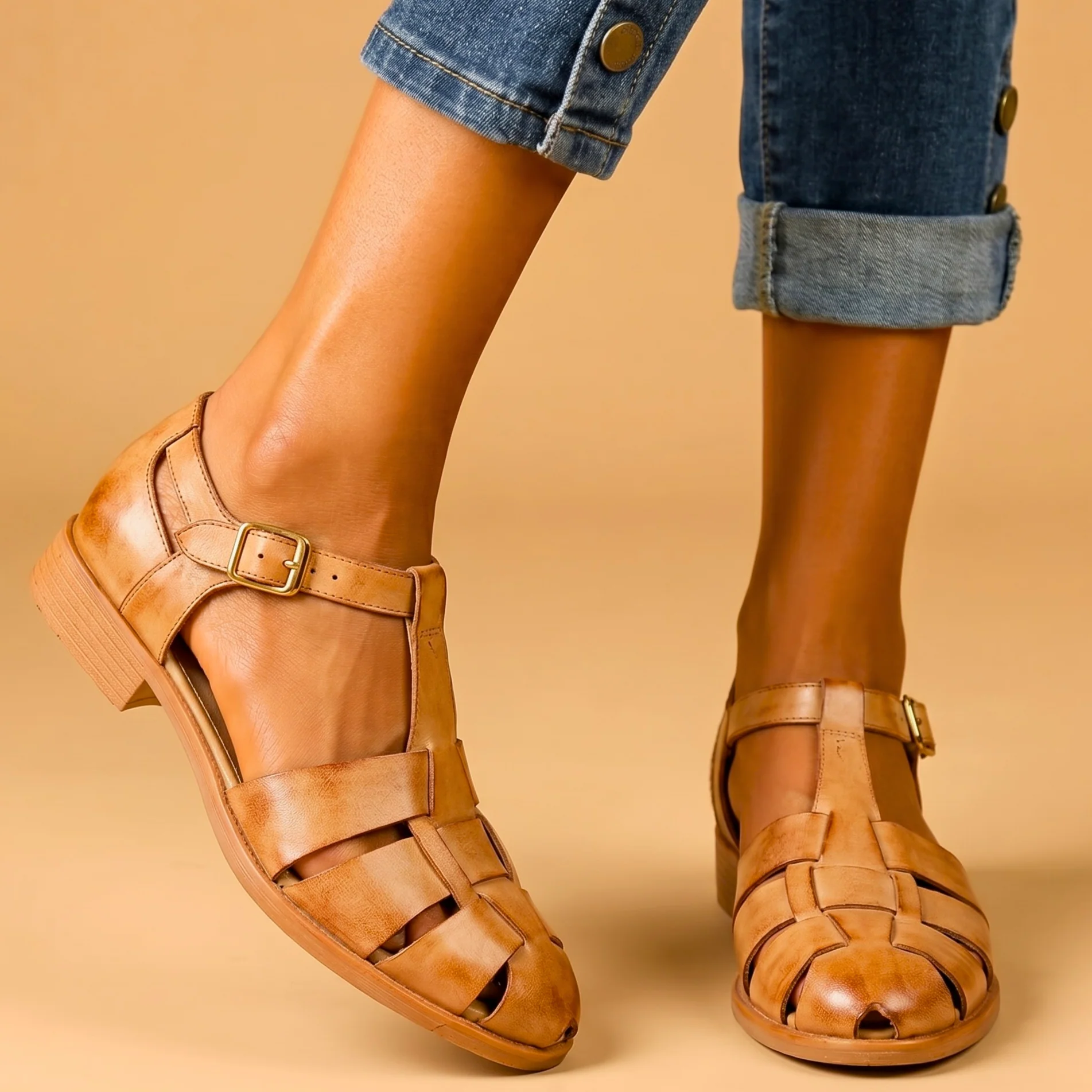 Marcello Woven Leather Buckle Flat