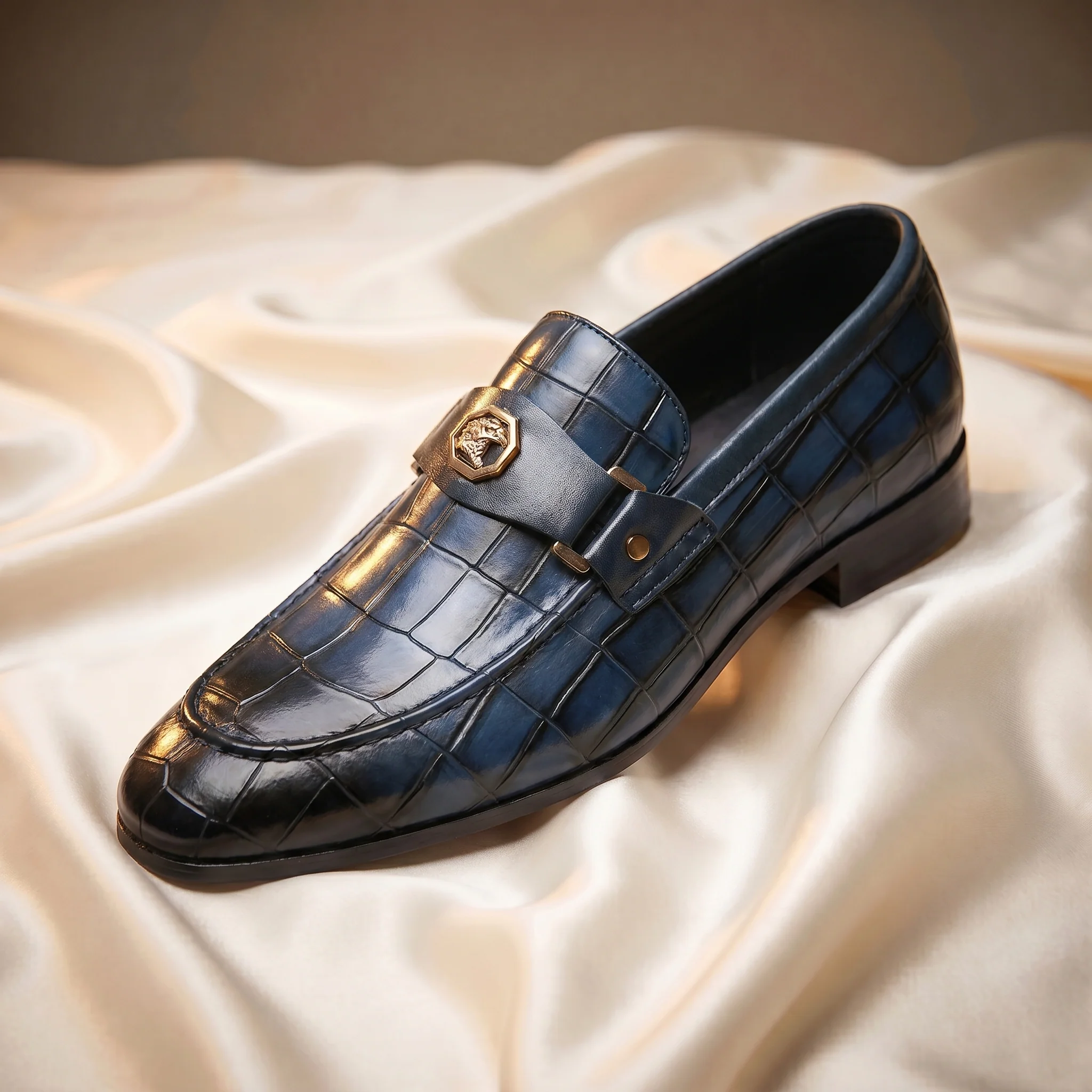 Marron Crocodile-Embossed Bit Loafers - Image 2