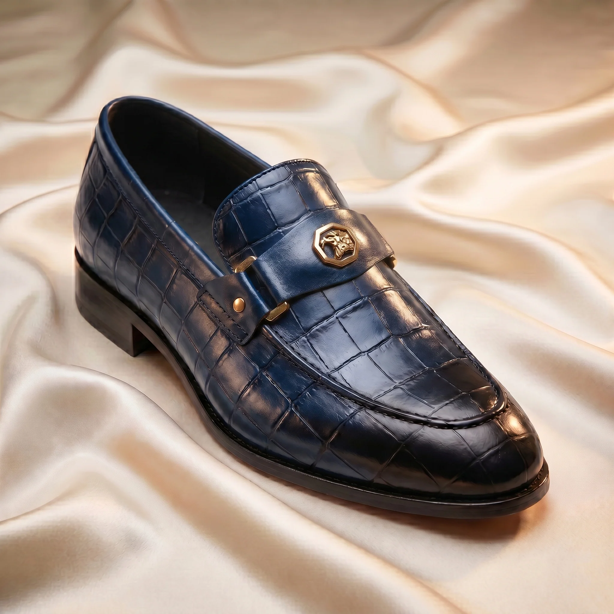 Marron Crocodile-Embossed Bit Loafers - Image 4