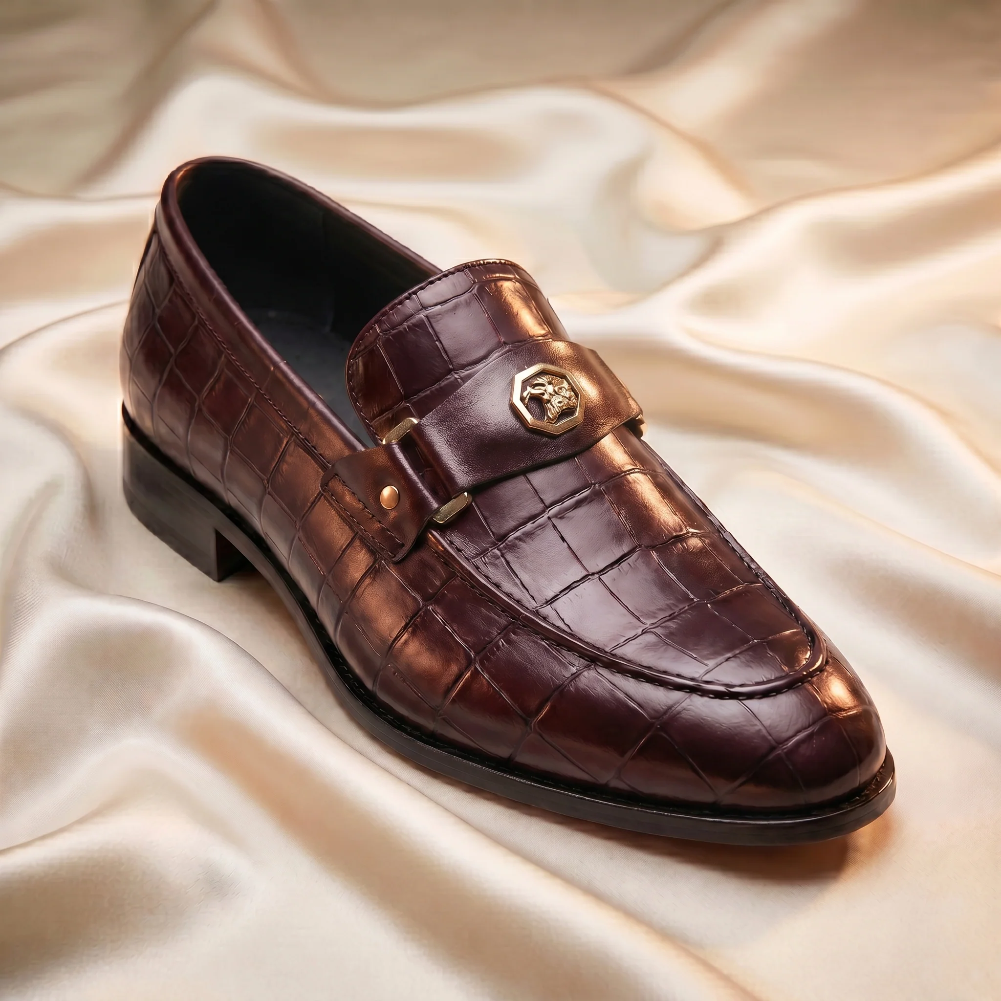 Marron Crocodile-Embossed Bit Loafers - Image 5