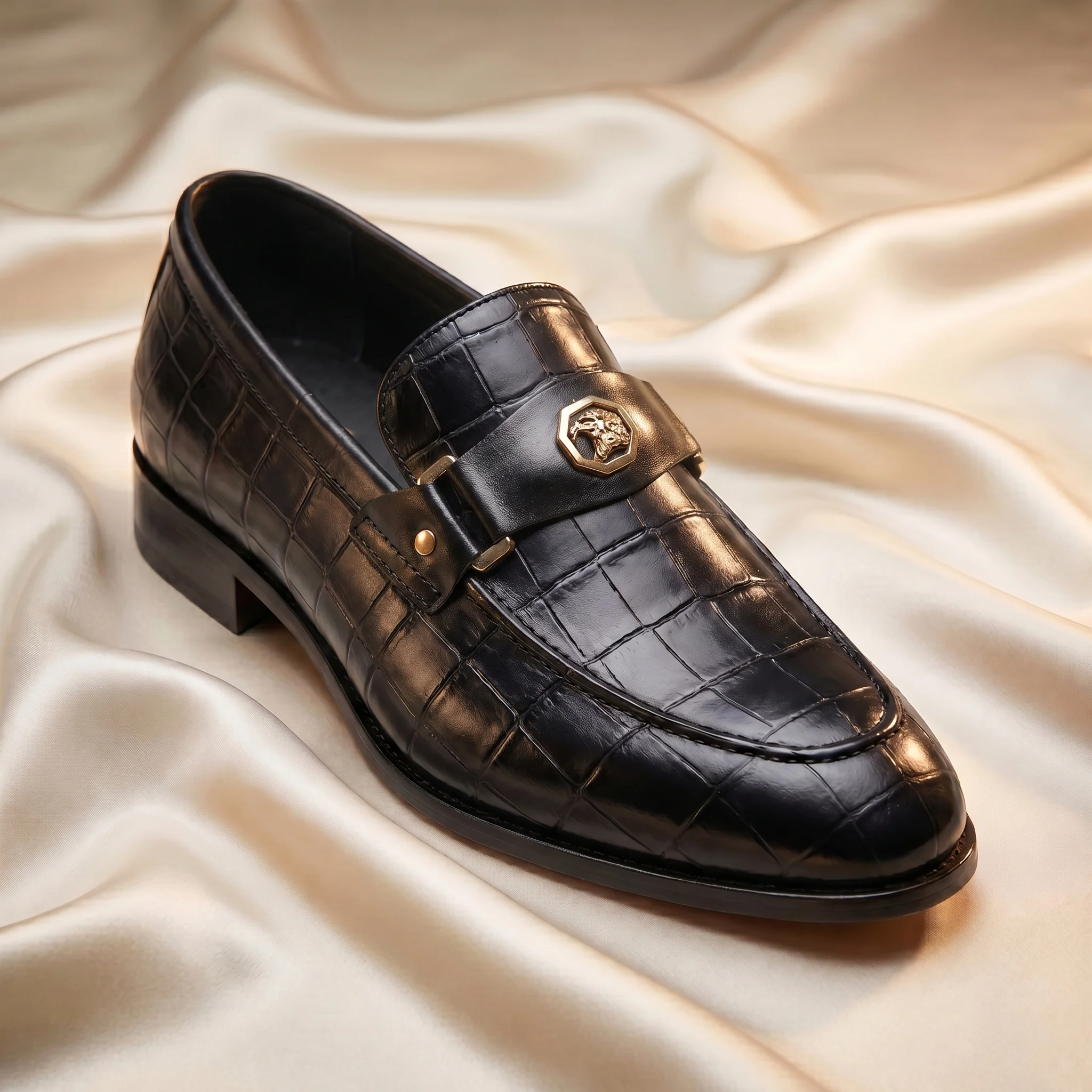 Marron Crocodile-Embossed Bit Loafers - Image 6