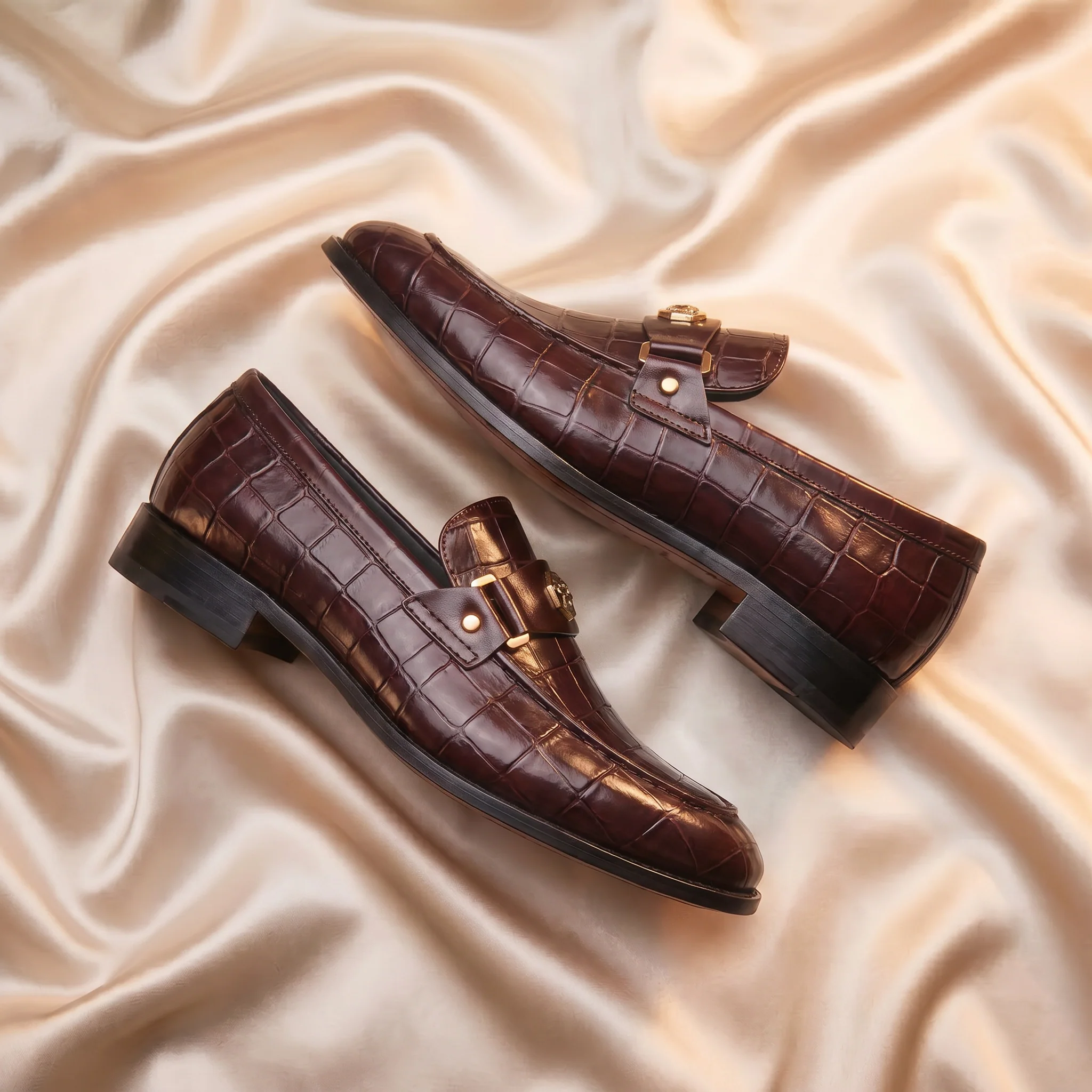 Marron Crocodile-Embossed Bit Loafers - Image 7