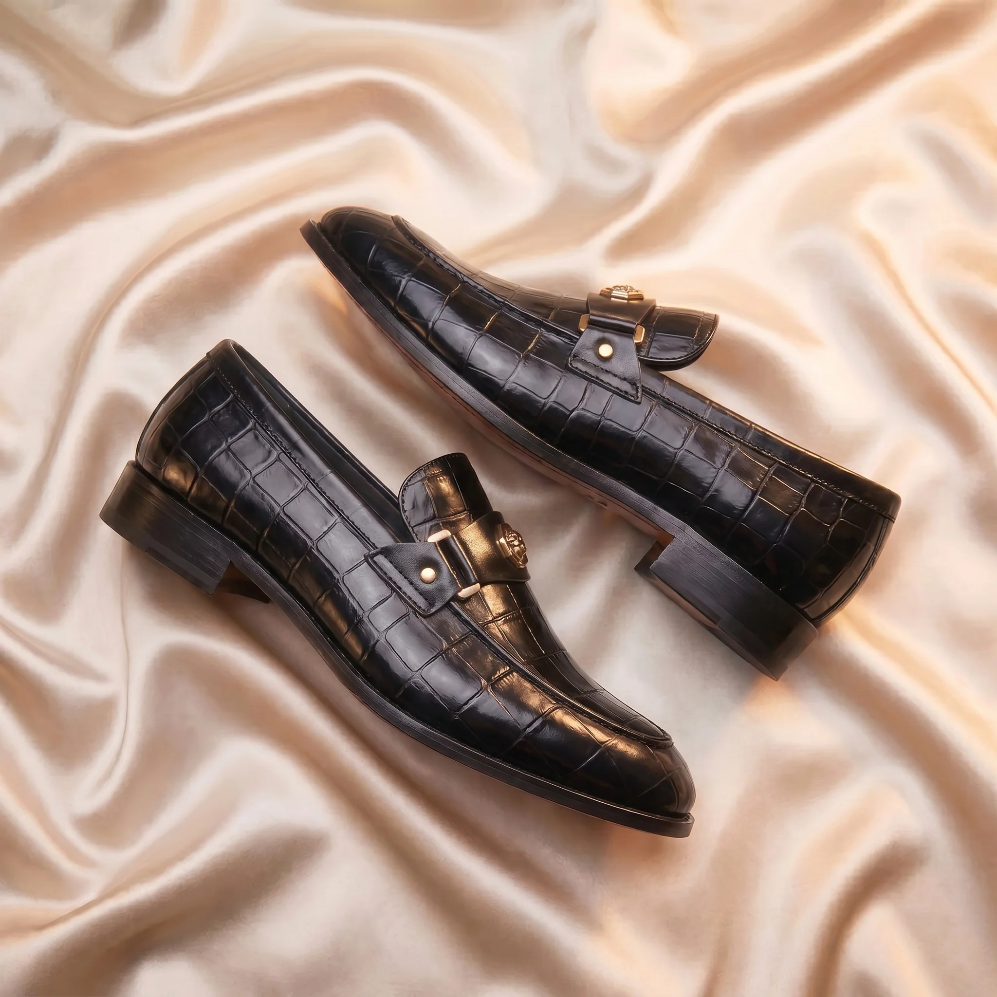 Marron Crocodile-Embossed Bit Loafers - Image 9