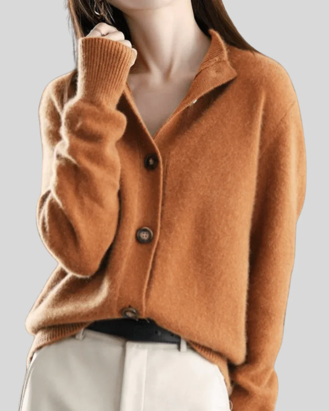 Notched Collar Cashmere Cardigan - Image 2