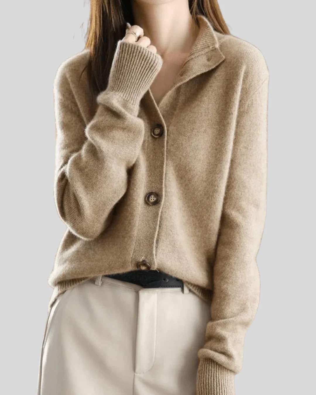 Notched Collar Cashmere Cardigan - Image 3