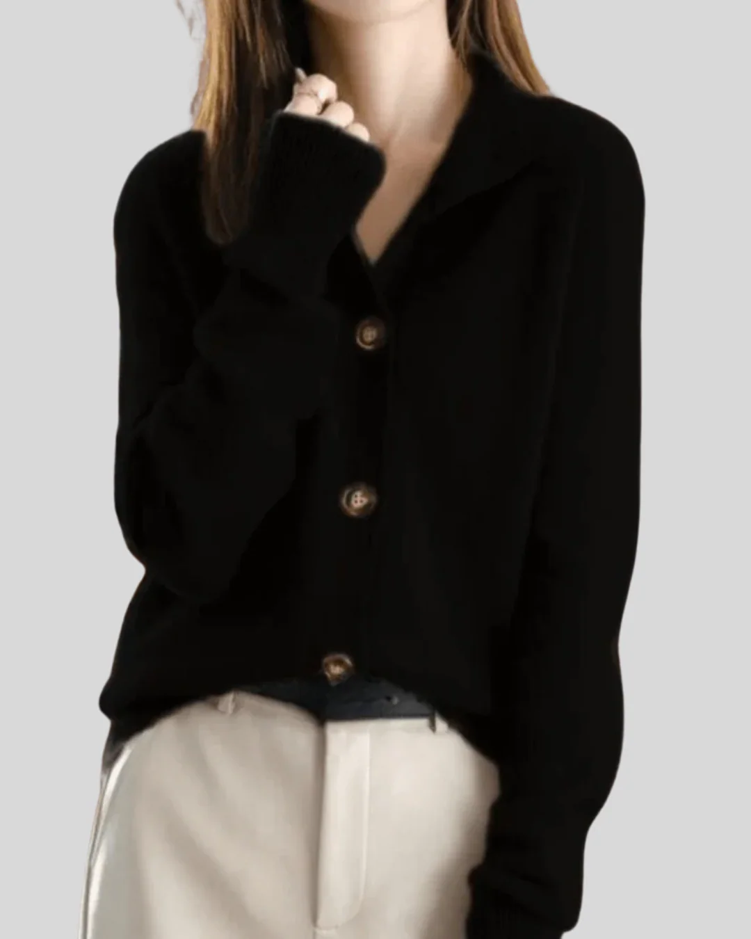 Notched Collar Cashmere Cardigan - Image 4