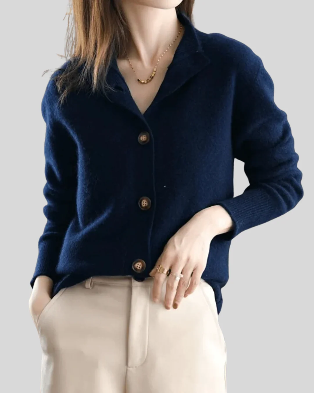 Notched Collar Cashmere Cardigan - Image 5