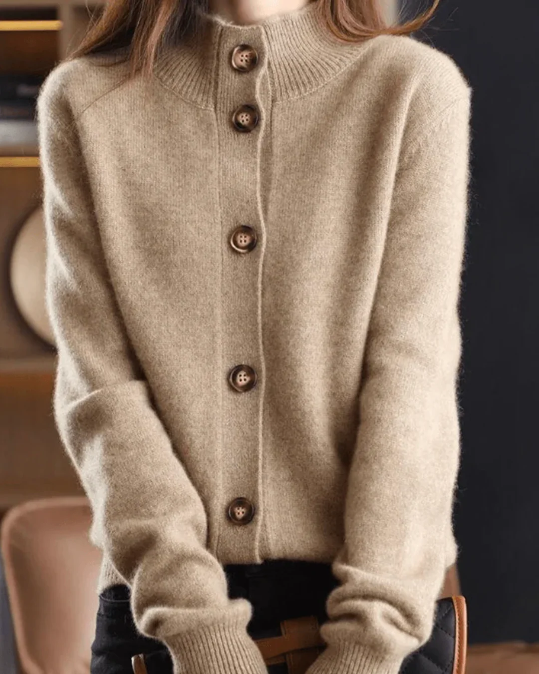 Notched Collar Cashmere Cardigan - Image 7