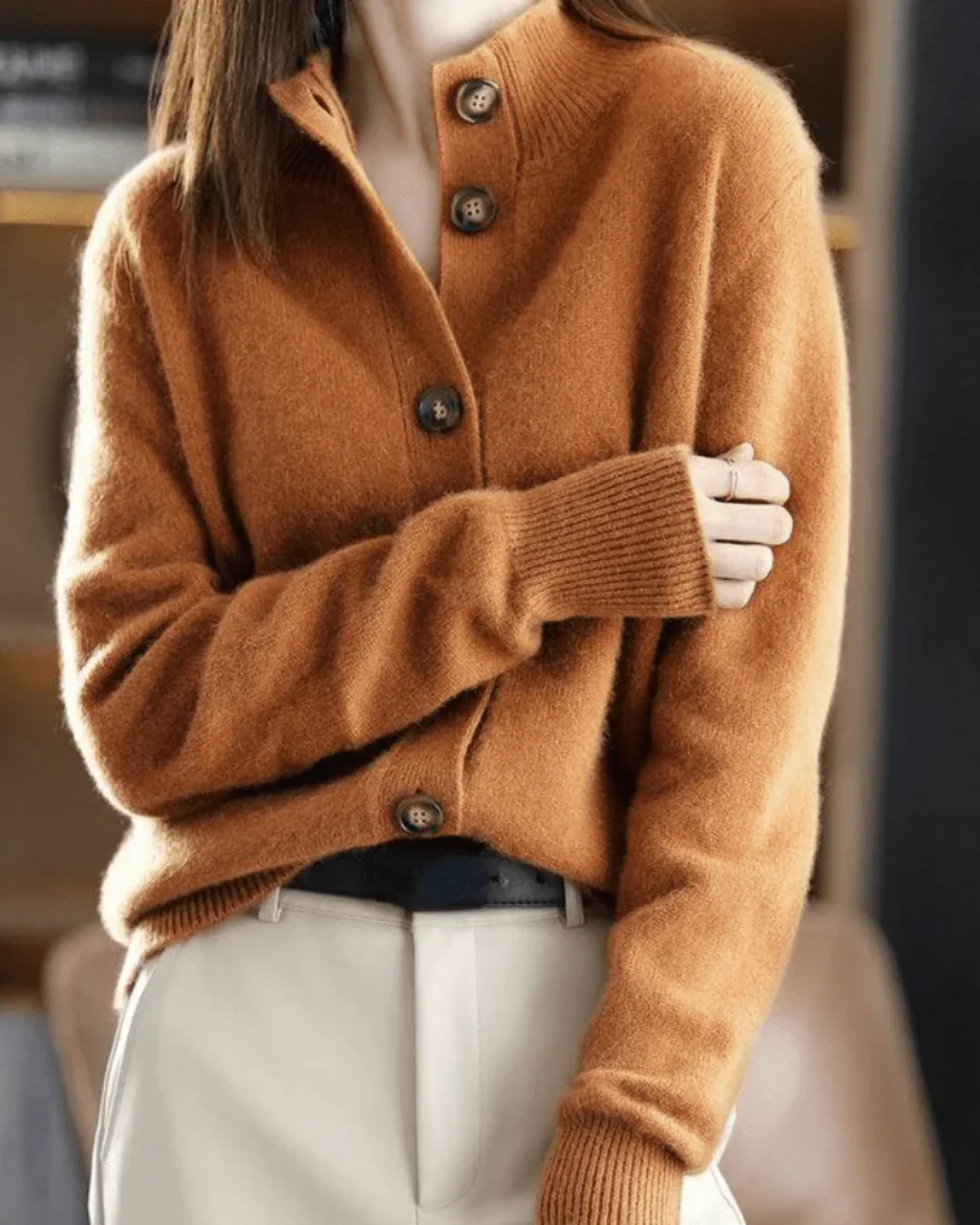 Notched Collar Cashmere Cardigan - Image 8